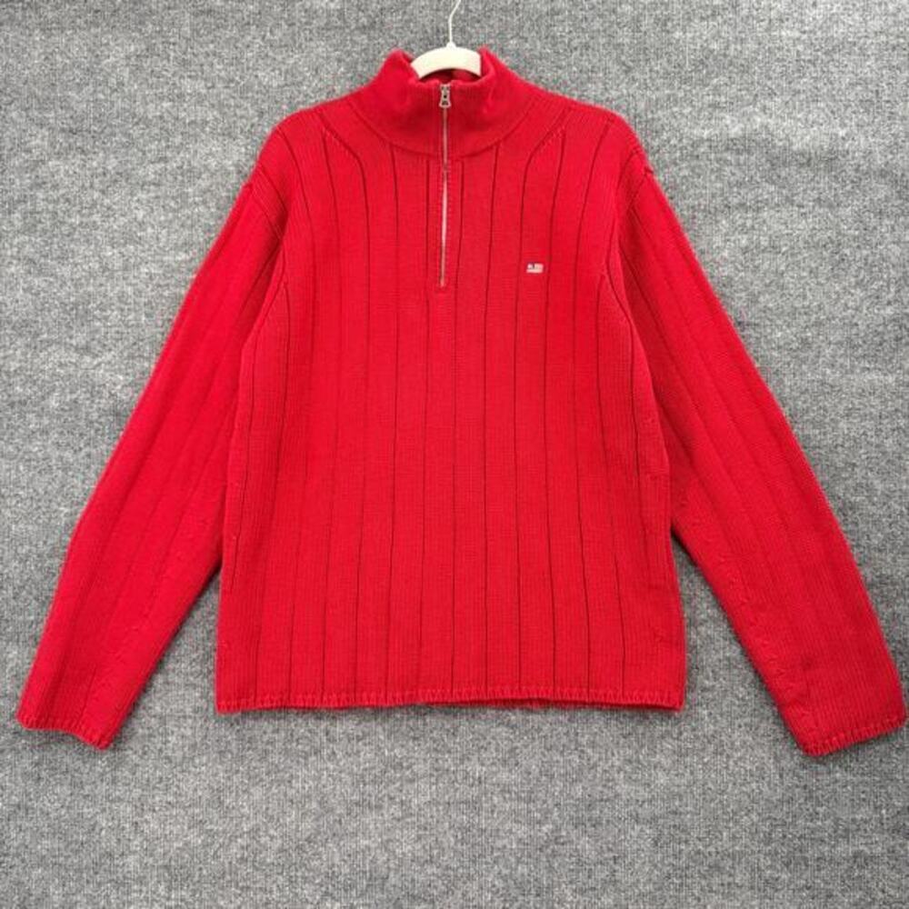 Vintage Polo Jeans Co Ralph Lauren Mens 1/4 Zip Sweater Size L Red Mock Neck Y2K
